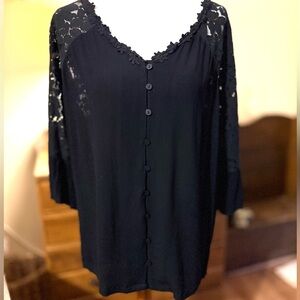 NWOT Amaryllis Black Lace Button-Up Blouse